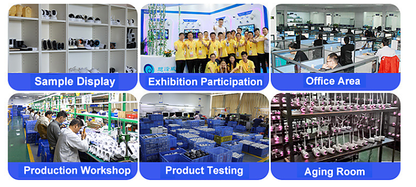 woCyber company photos: sample display, exhibition participation, office area, production workshop, product testing and aging room
