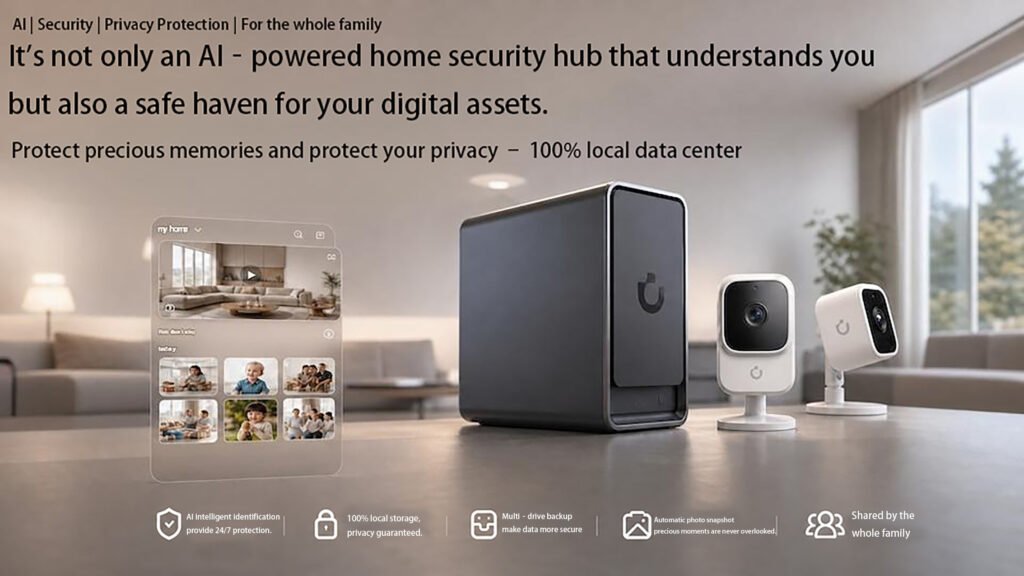 woCyber S1 AI security appliance with two cameras on a desk