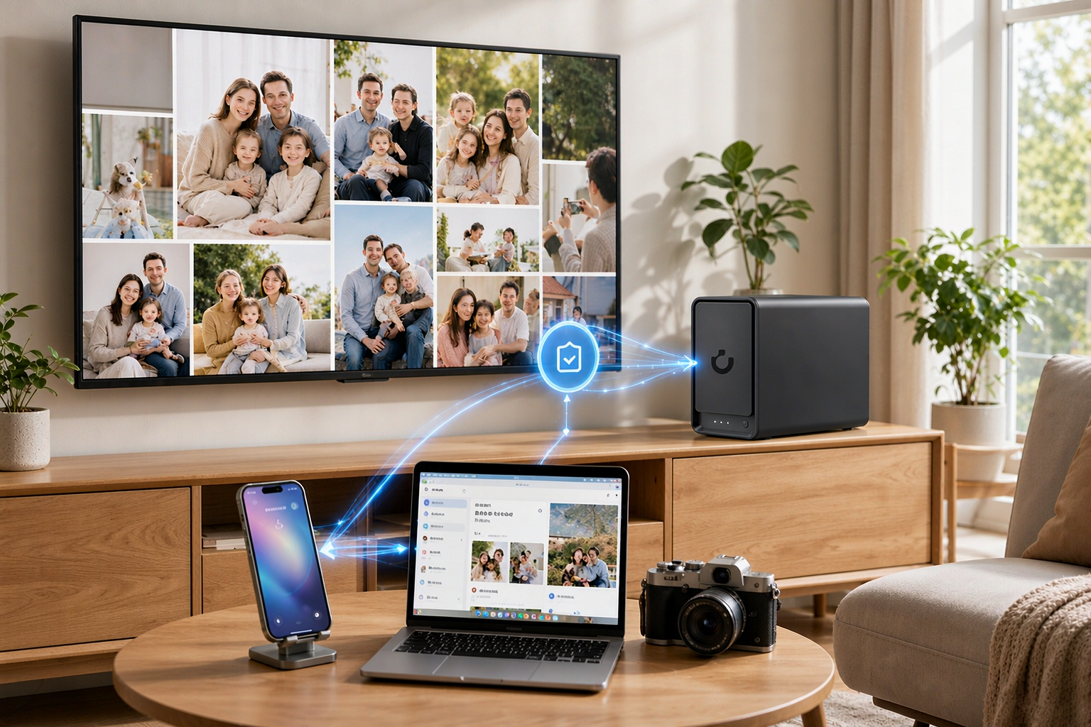 S2 connecting TV, phone and laptop in the living room