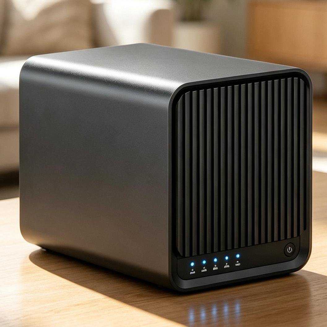 4-bay NAS personal cloud storage server with front ventilation grille and status LEDs