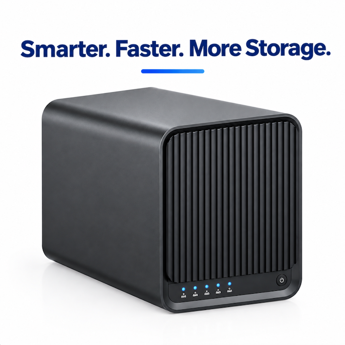 X4 4-bay NAS server front view with drive status indicators
